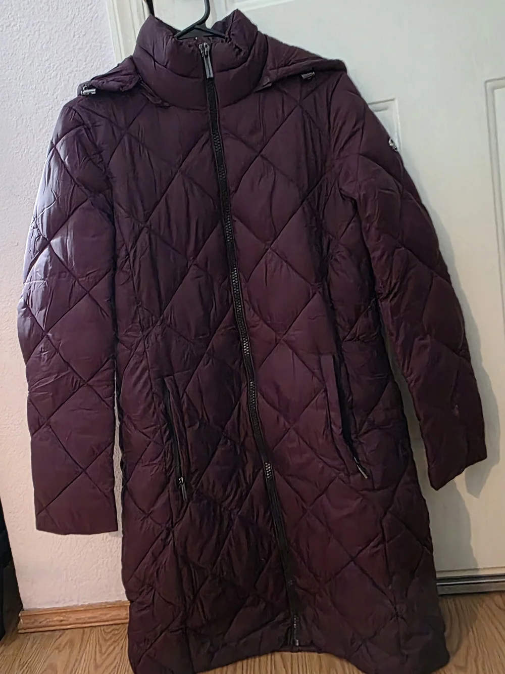 Michael Kors Small  Hooded Quilted Long Puffer Coat - Plum